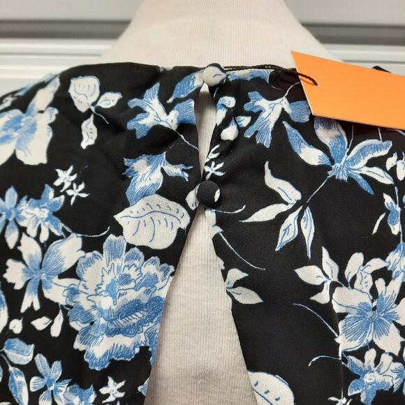 Creative Concepts Dress Women's Medium Black Blue Floral Short Sleeve Open Back - Picture 9 of 12